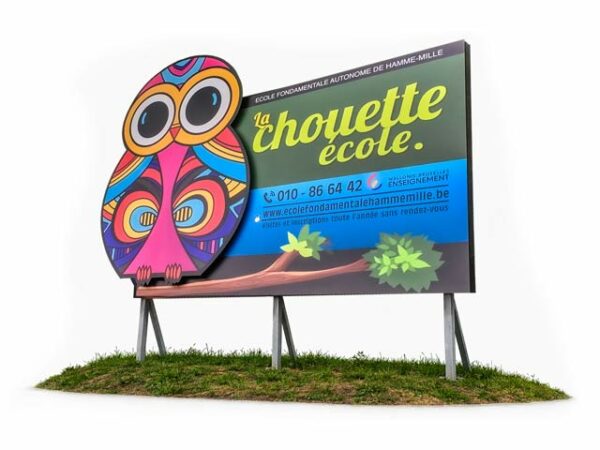 Panneau publicitaire pour La Chouette École à Hamme-Mille